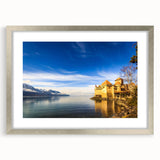 Textured art print of abstract Geneva scenery in muted earth tones on framed silver canvas, ideal for bedroom art.