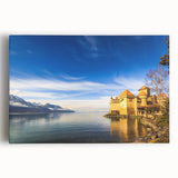 Black and white photograph of Geneva on stretched canvas, suited for kitchen wall art.