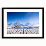 Extra large abstract art print of a colorful European landscape on textured canvas, framed in black.