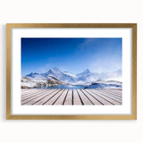 Extra large abstract art print of a Swiss landscape in earth tones on a textured canvas, framed with a gold mat.