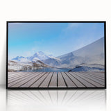 Large abstract wall art of a Swiss landscape in muted earth tones on a framed acrylic, suitable for modern living room decor.