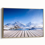 Framed canvas featuring a vintage-style Swiss landscape in muted gold and black tones, ideal for bedroom wall decor.
