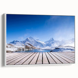 Vintage poster art of a Swiss landscape in vibrant colors on a large framed canvas, suitable for living room decor.