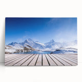 Black and white photograph of a Swiss landscape on stretched canvas, suitable as kitchen wall art or for a bedroom.
