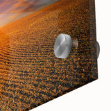 Large abstract wall art depicting a European scenery in muted blue and green tones on acrylic glass.