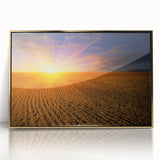 Large art print of a European scenery in Ukraine, rendered in mid-century modernist style with gold hues on a framed acrylic.