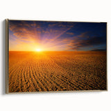 Framed canvas wall art depicting a vintage-style Ukrainian landscape in muted gold and black tones, ideal for bedroom decor.