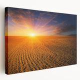 Large canvas print depicting a serene European landscape in soft green and blue tones, ideal for kitchen wall art.