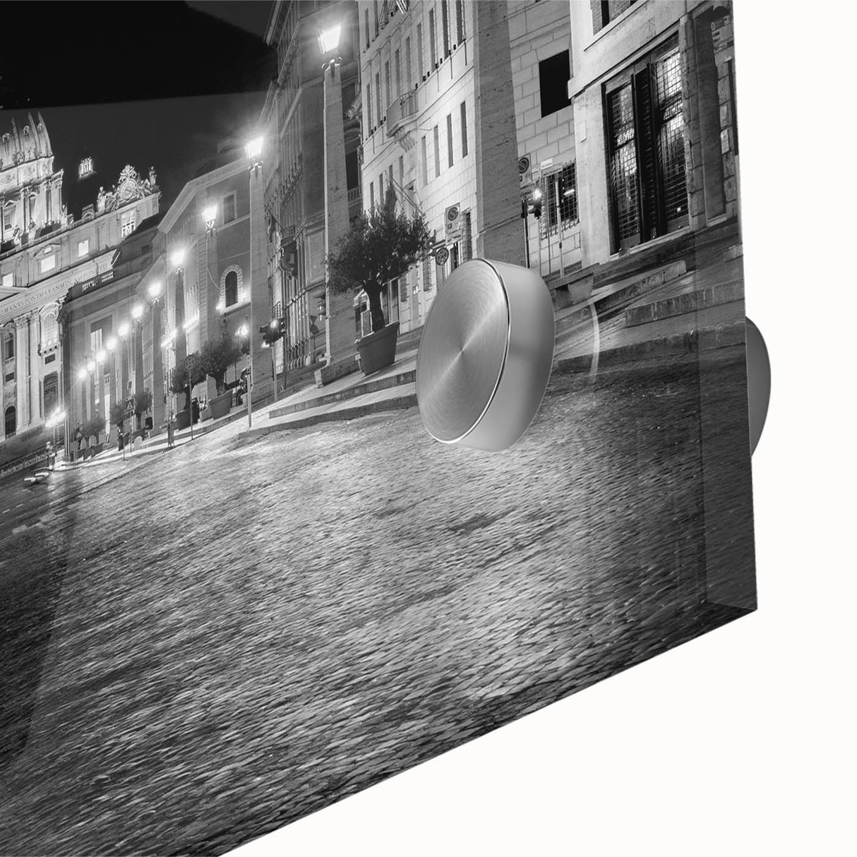Mid-century modernist acrylic print of the Vatican, featuring large abstract shapes in muted tones.
