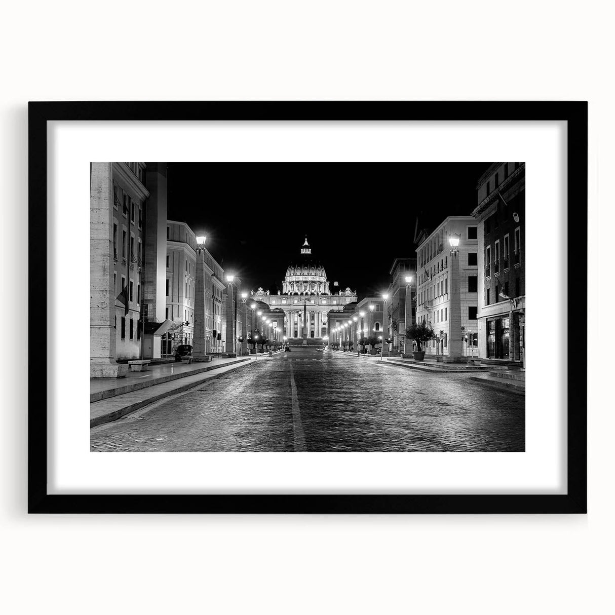 Extra large abstract art print of a colorful European Vatican scene, textured and framed in black.