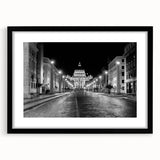 Extra large abstract art print of a colorful European Vatican scene, textured and framed in black.