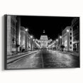 Black and white vintage poster art of the Vatican landscape on framed canvas, ideal for bedroom wall decor.