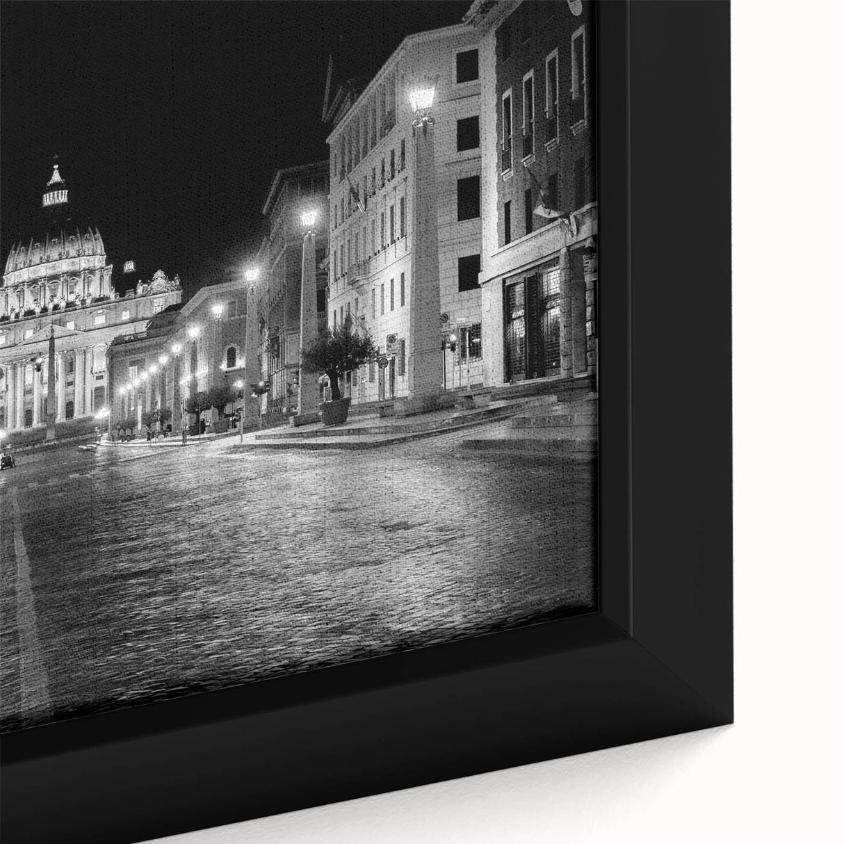 Extra large framed canvas featuring a textured depiction of the Vatican in muted black and colorful accents.
