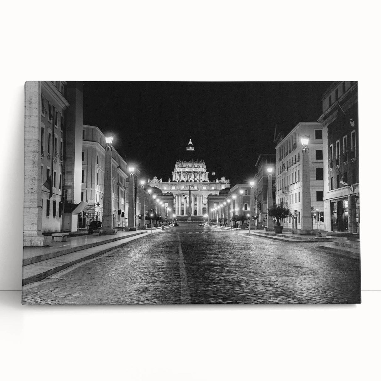 Black and white large art print of the Vatican on stretched canvas, suitable for kitchen or bedroom decor.