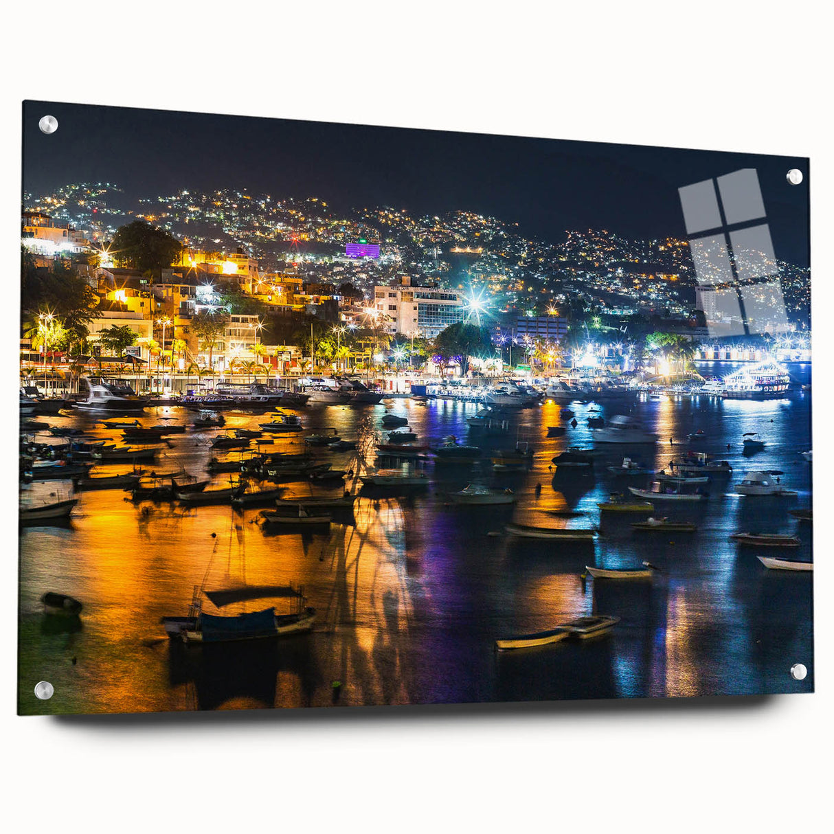 Acrylic print of Acapulco scenery with vivid blue and green hues, ideal for dining room or bedroom decor.