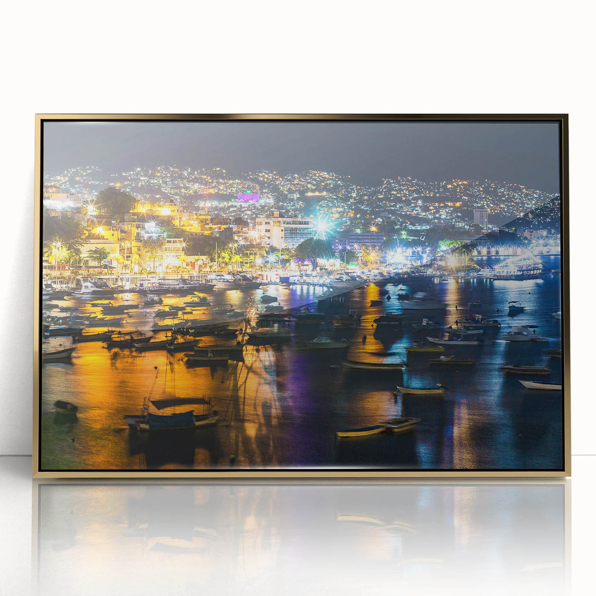 Extra large framed acrylic print of abstract Acapulco scenery.