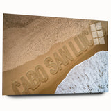 Large abstract wall art depicting the Cabo San Lucas scenery in muted blue and gray tones on acrylic glass.