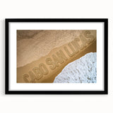 Extra large abstract art print of Cabo San Lucas scenery in colorful, textured style on a black framed canvas.