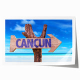 Art deco poster of Cancun scenery in pastel shades on rolled print, ideal for nursery wall art or dining room decor.