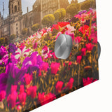 Large abstract depiction of Mexico City in muted earth tones on acrylic glass, suitable for dining room art.