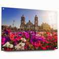 Acrylic print of Mexico City skyline in muted earth tones, ideal for dining room decor.