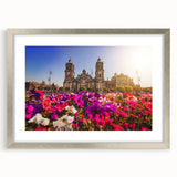 Textured abstract art print of Mexico City in muted earth tones on a framed canvas, suitable for bedroom decor.