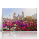 Acrylic print of Mexico City scenery in art deco style with muted gray tones, ideal for modern art wall decor.