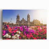 Black and white large art print of Mexico City skyline on stretched canvas, suitable for kitchen wall art.