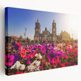 Large art print of Mexico City scenery in vibrant colors on stretched canvas, ideal for kitchen wall art.