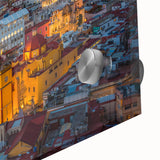 Acrylic print of a large abstract depiction of Guanajuato, Mexico, in vibrant blue and orange tones.