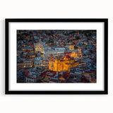 Extra large abstract art print of Guanajuato, featuring vibrant, textured colors on a framed canvas.