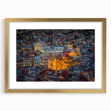 Extra large framed wall art depicting an abstract textured scene of Guanajuato in muted earth tones.