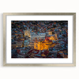 Textured abstract art print of Guanajuato scenery in muted earth tones, framed in silver, ideal for bedroom art.