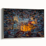 Framed canvas landscape art painting of Guanajuato, Mexico, featuring vibrant colors on a black background.
