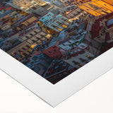 Art deco poster of Guanajuato scenery in vibrant colors on rolled canvas, suitable for dining room wall art.