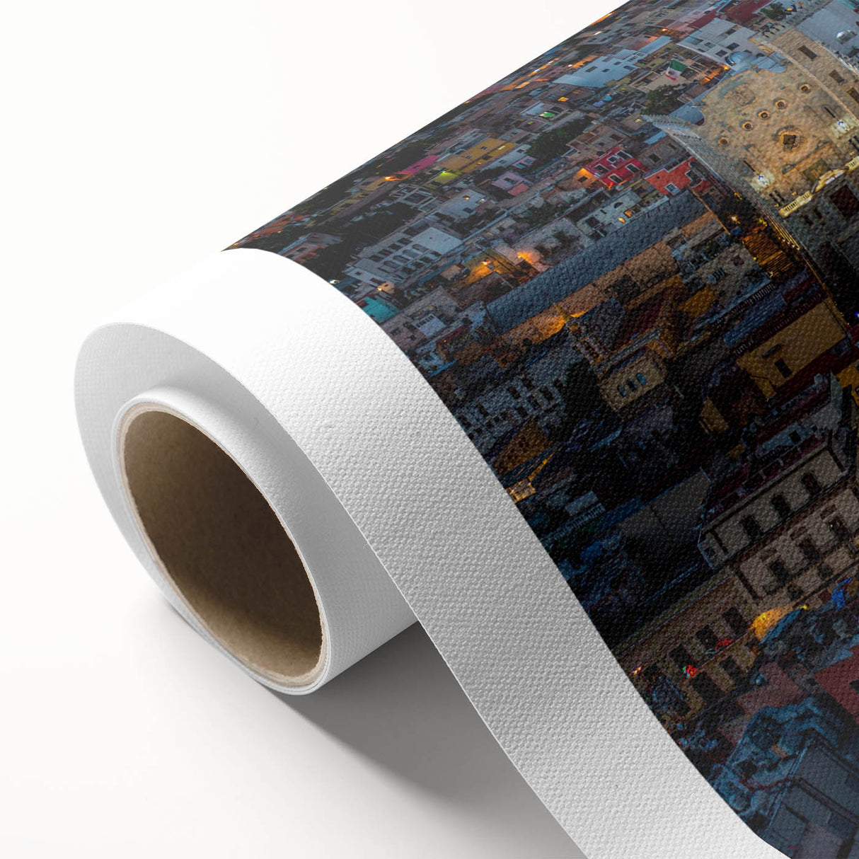 Art Deco poster of Guanajuato scenery on rolled canvas, featuring vibrant colors, ideal for nursery wall art.