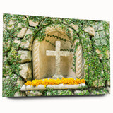 Large abstract wall art depicting a serene Quintana Roo landscape in subdued green and blue tones on acrylic glass.