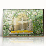 Large art print of Quintana Roo scenery in gold frame, acrylic, featuring mid-century modernist style.