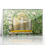 Art deco poster featuring a serene Quintana Roo scenery in muted blue and green tones, acrylic framed.