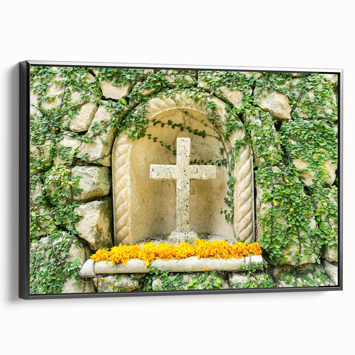 Black and white framed canvas featuring a vintage landscape painting of Quintana Roo, ideal for bedroom wall art.