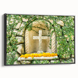 Black and white framed canvas featuring a vintage landscape painting of Quintana Roo, ideal for bedroom wall art.