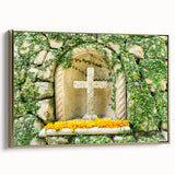 Framed canvas depicting a vintage-style landscape of Quintana Roo, Mexico, in muted gold and black tones.