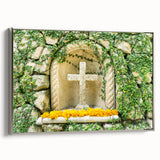 Framed canvas depicting a vintage-style landscape of Quintana Roo, Mexico, in vibrant colors on a black background.