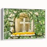 Framed canvas of a vintage poster art depicting Quintana Roo scenery in vibrant colors, ideal for living room decor.