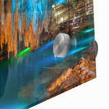 Large abstract wall art depicting a Yucatan scenery in muted earth tones on acrylic glass, suitable for dining room ambiance.