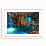 Abstract art print of Yucatan scenery in muted earth tones on a white framed mat, ideal for bedroom or dining room decor.