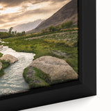 Extra large framed canvas featuring a textured black wall art scene of a Middle Eastern landscape in vibrant colors.