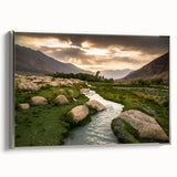 Landscape art painting of a Middle Eastern scenery in vibrant colors on a framed canvas, ideal for living room decor.