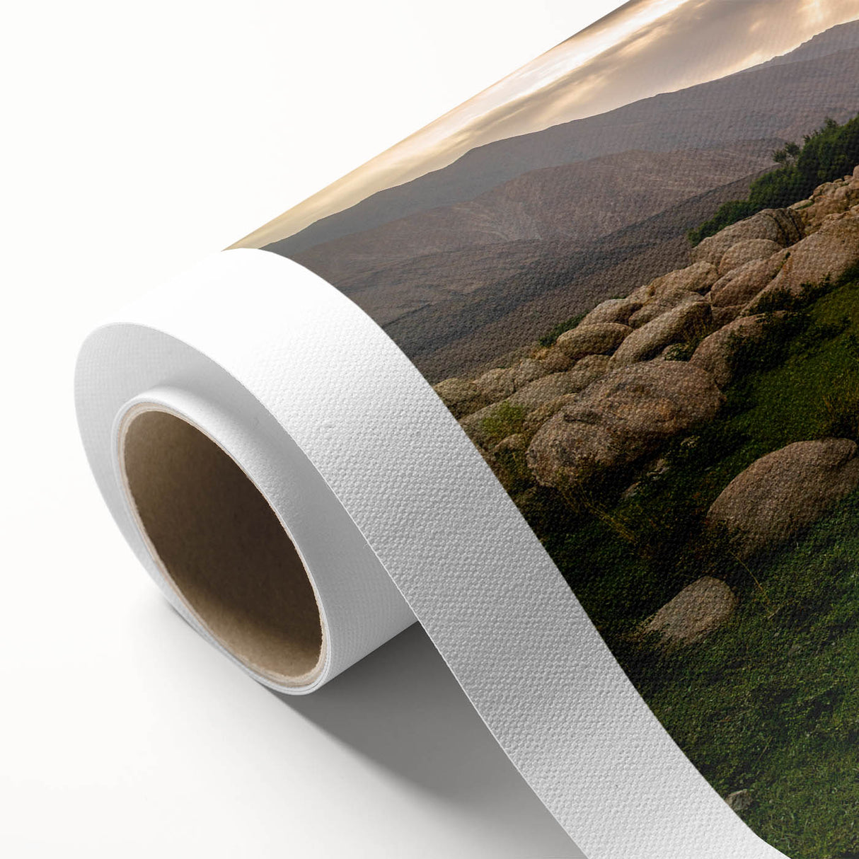 Art Deco style poster of a Middle Eastern landscape on rolled canvas, with muted earth tones.