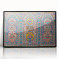 Large abstract wall art depicting a Middle Eastern scenery in muted earth tones, framed in black acrylic.